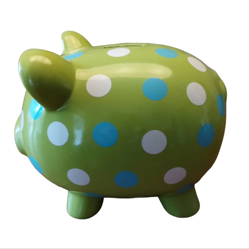 PIGGY BANK CERAMIC GREEN WHITE BLUE POLKA DOT Collectible Target